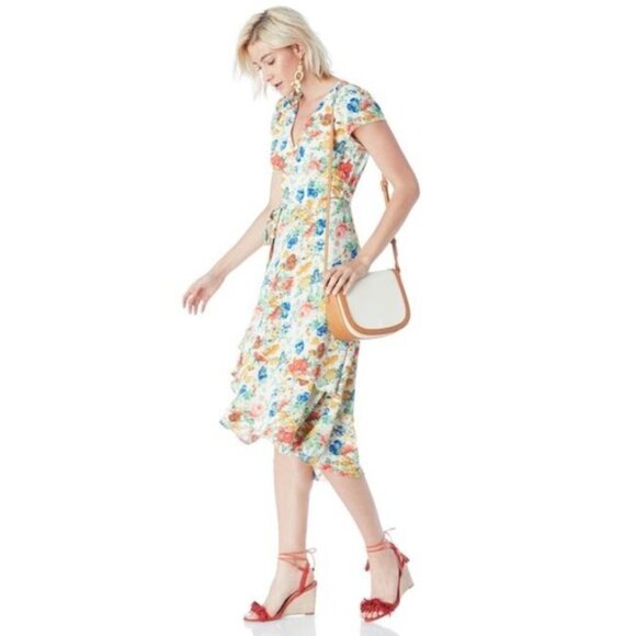 WAYF Olelander Floral High Low Wrap Midi Dress Surplice Cap Sleeve Flowy Size XS - Picture 15 of 15